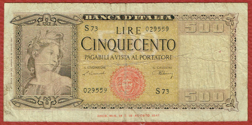 Banca italia 1947 500 - banca, d'italia